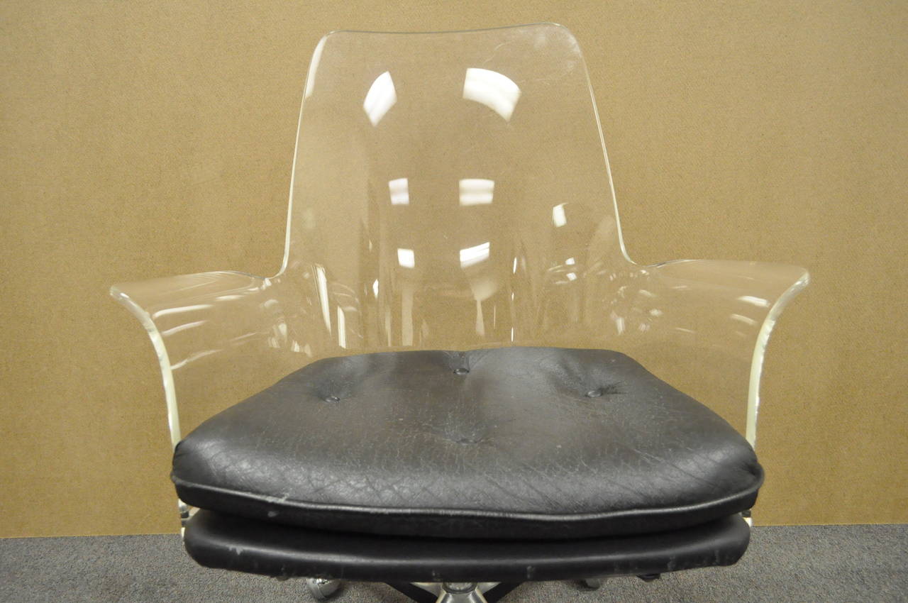 American 1960s Sculpted Lucite Swivel Desk Chair after Vladimir Kagan and Estelle Laverne