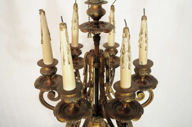19th Century 19th C French Empire Louis XV Style Bronze Figural Candelabra Table Lamp