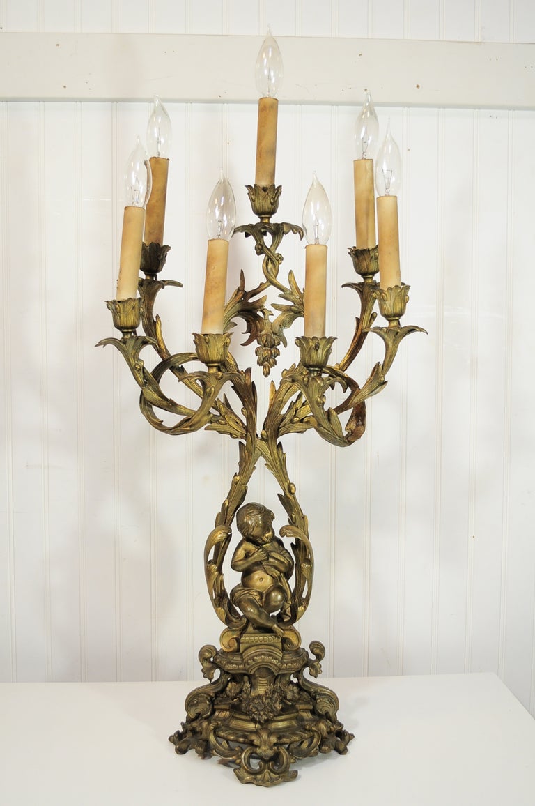Ornate 19th C French Rococo Figural Cherub and Bird Bronze Candelabra Table  Lamp For Sale at 1stDibs | candelabra lamp, vintage candelabra table lamp, antique  candelabra lamp