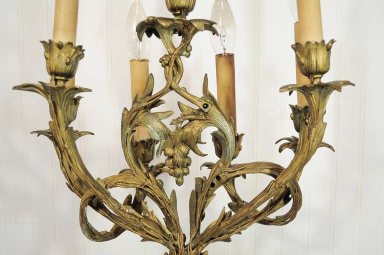 Ornate 19th C French Rococo Figural Cherub & Bird Bronze Candelabra Table Lamp 2