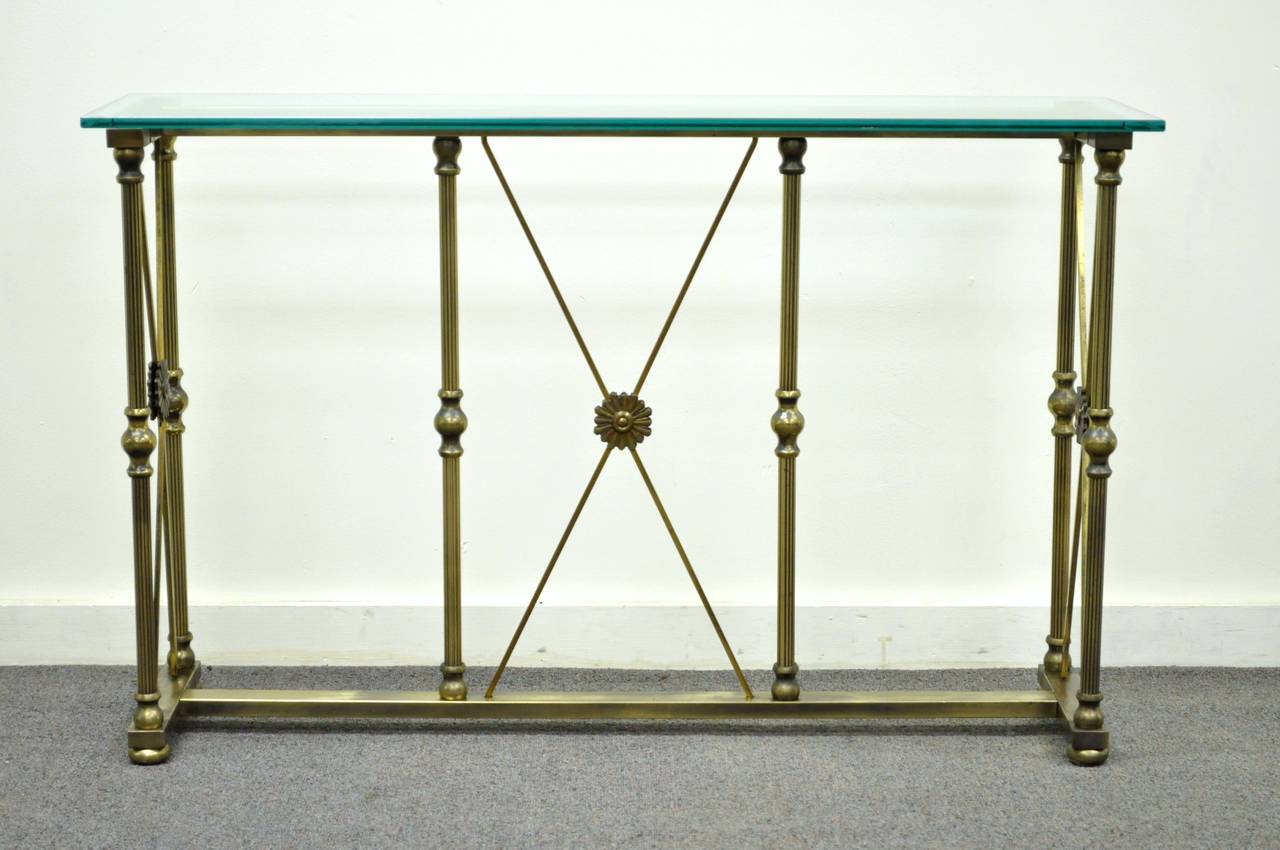 Mastercraft X Form Brass and Glass Console Table in the Neoclassical Taste 4