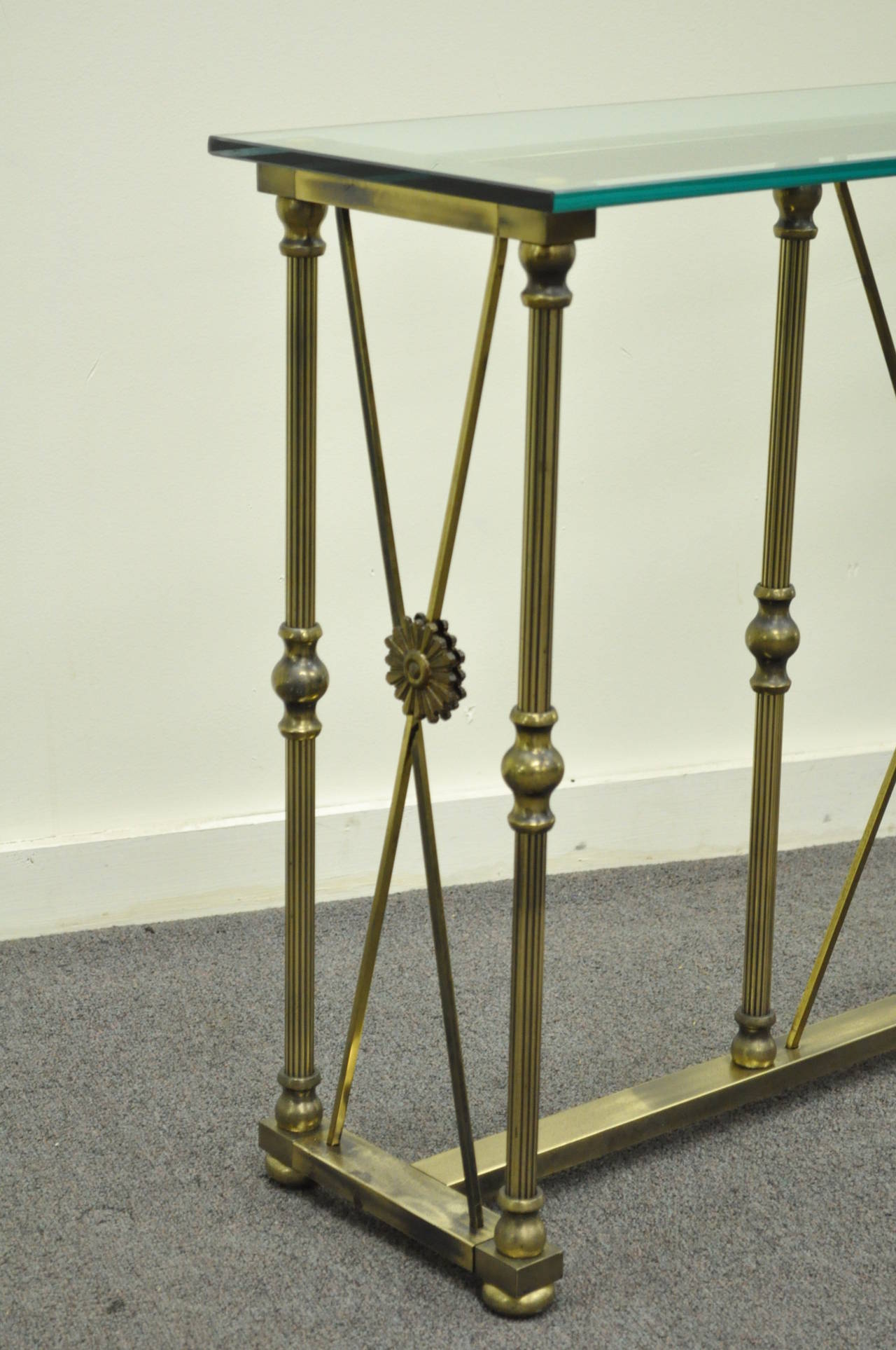 Mastercraft X Form Brass and Glass Console Table in the Neoclassical Taste 2