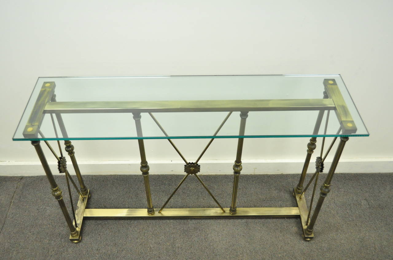 Mastercraft X Form Brass and Glass Console Table in the Neoclassical Taste In Excellent Condition In Philadelphia, PA