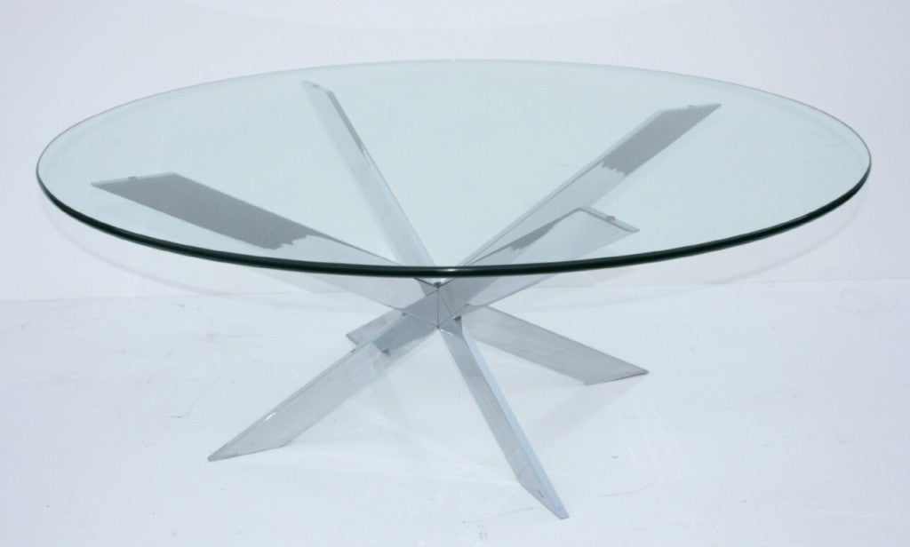 Chrome X Base Glass Top Cocktail Table by Leon Rosen for Pace