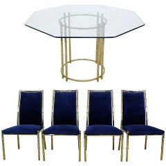 Hollywood Regency Faux Bamboo Dining Set Gold / Brass Finish - Chairs & Table