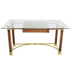 Vintage Hollywood Regency Italian Brass & Oak Campaign Desk - Made in Italy 9