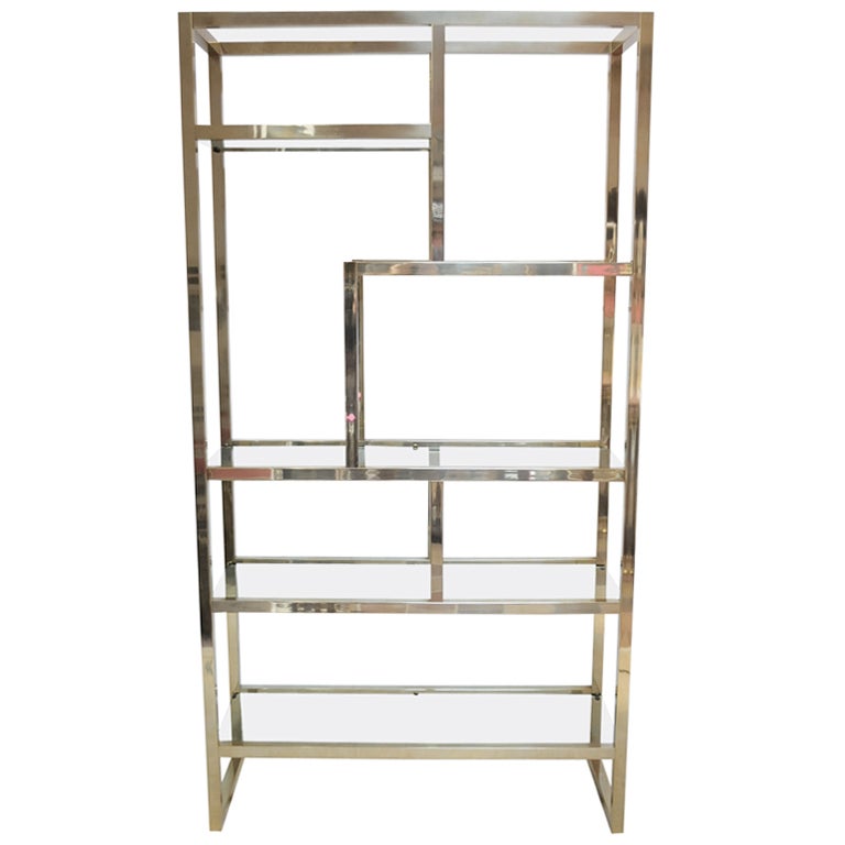 Vintage Mid Century Modern Gold / Brass Tone Etagere after Milo Baughman