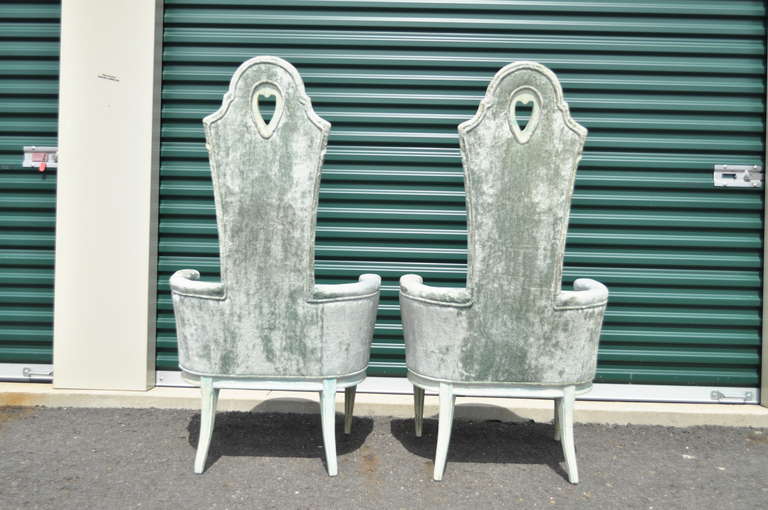 Pair of Glamorous Tall Back Hollywood Regency French Style Armchairs, Dorothy Draper Era 4