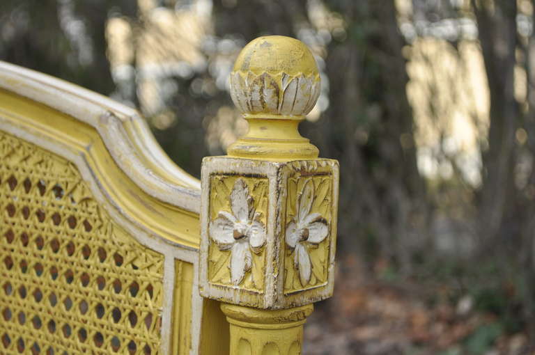 American Vintage Pair French Louis XVI Style Distress Painted Yellow Cane Toddler Beds
