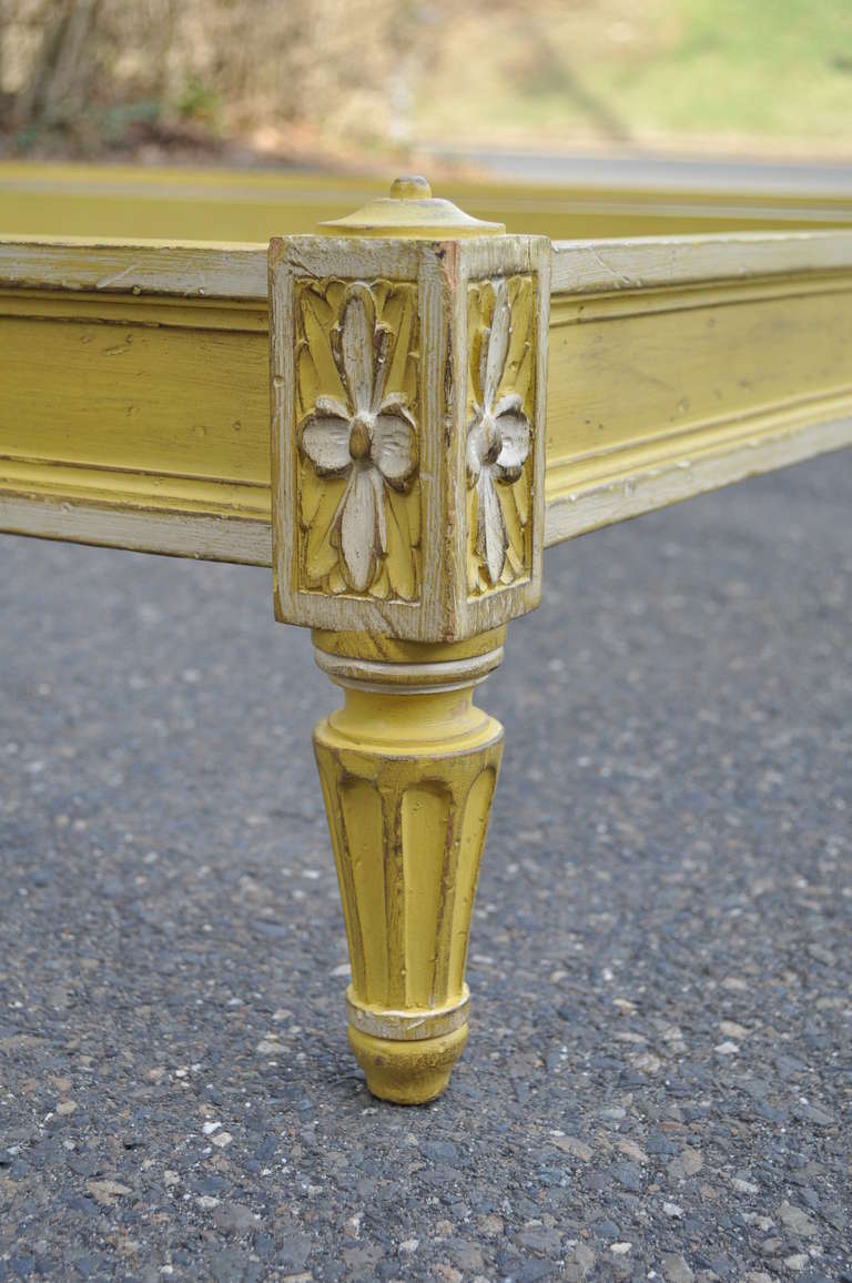 Vintage Pair French Louis XVI Style Distress Painted Yellow Cane Toddler Beds In Good Condition In Philadelphia, PA