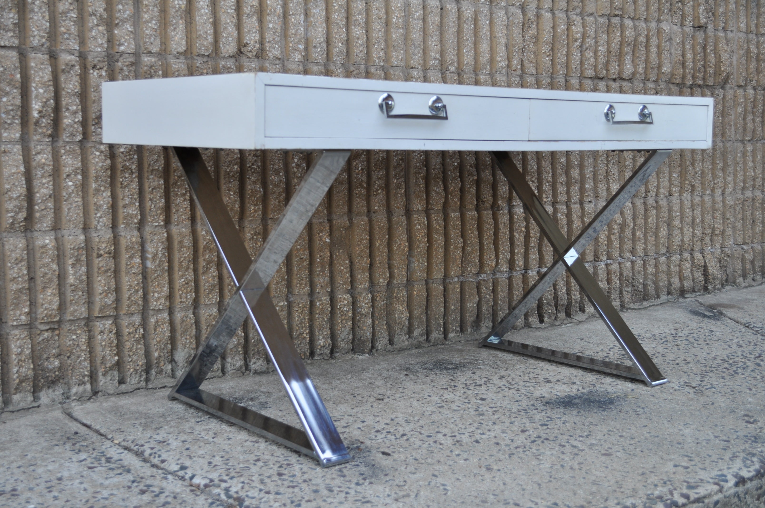 Milo Baughman for Glenn of CA Chrome X Base Campaign Desk / Console Table