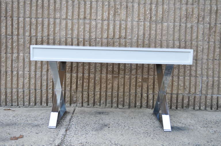 Mid-Century Modern Milo Baughman for Glenn of CA Chrome X Base Campaign Desk / Console Table