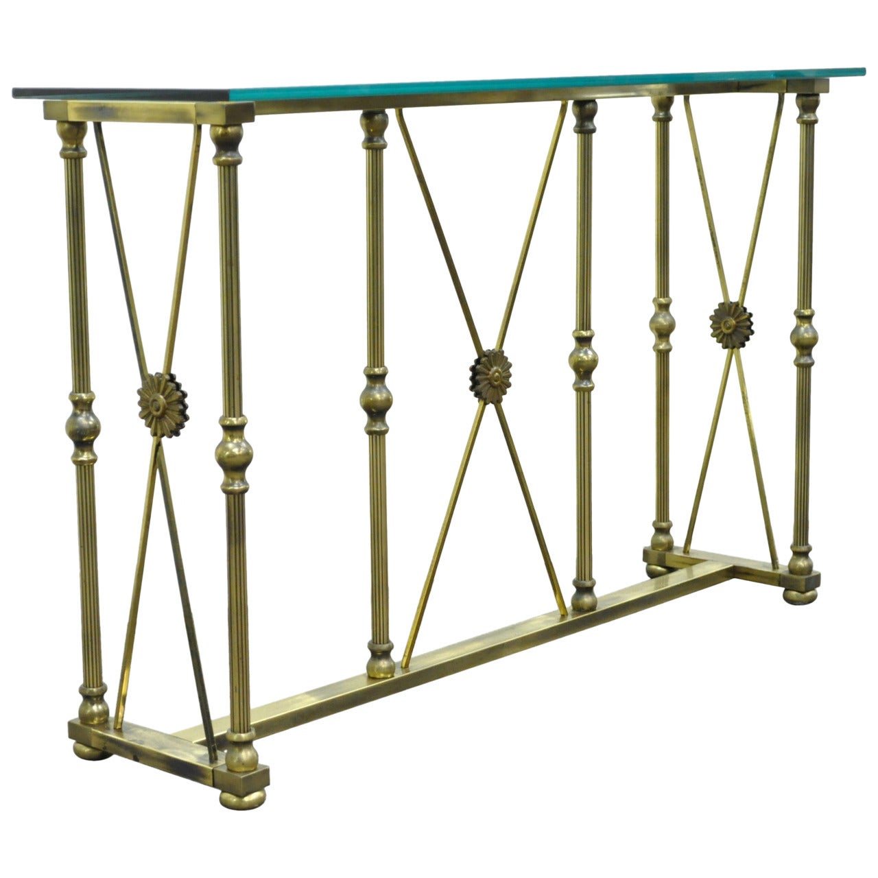 Mastercraft X Form Brass and Glass Console Table in the Neoclassical Taste