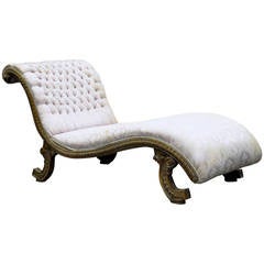 Italian Carved Walnut Recamier or Chaise Lounge in the French Louis XV Taste