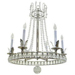 Elegant Regency or Empire Style Polished Nickel and Crystal Six-Light Chandelier
