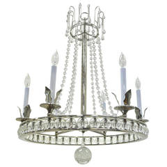 Elegant Regency or Empire Style Polished Nickel and Crystal Six-Light Chandelier Elegant Regency or Empire Style Polished Nickel and Crystal Six-Light Chandelier