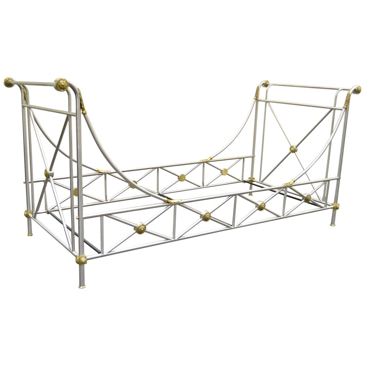 Maison Jansen Attributed Steel and Bronze French Campaign Style Daybed