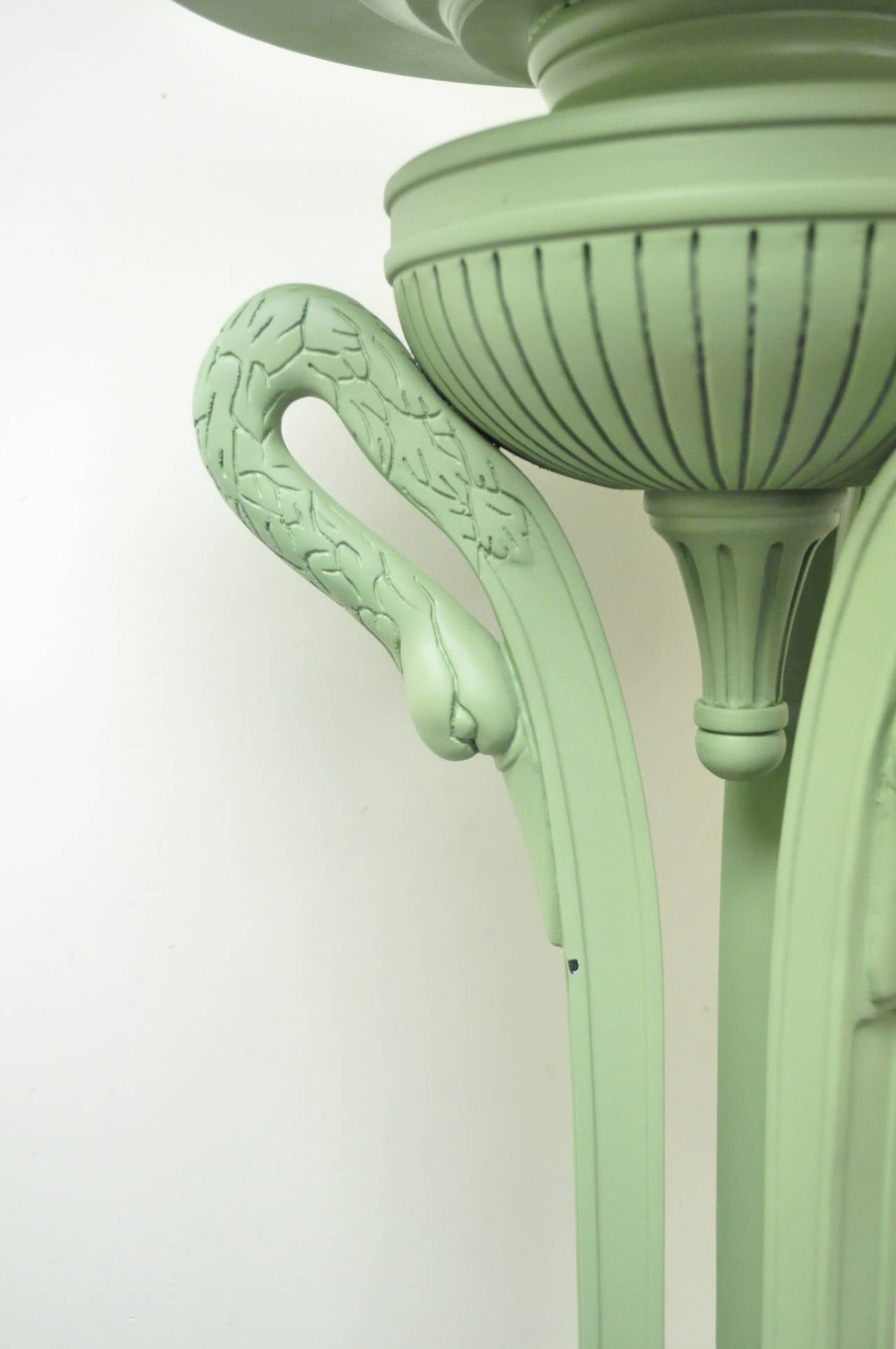 Regency Pair of Neoclassical Style Green Carved Wood Swans Figural Pedestal Plant Stands
