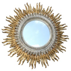Fine 48" Italian Silver & Gold Gilt Wood Double Sunburst Mirror