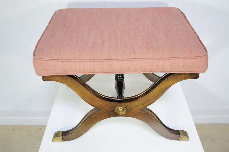 American Hollywood Regency X-Form Mahogany Bench attr. to Dorothy Draper for Henredon