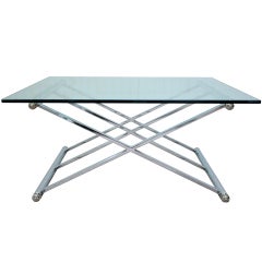 Triple X-Base Mid Century Modern Chrome & Glass Coffee Table after Milo Baughman 10