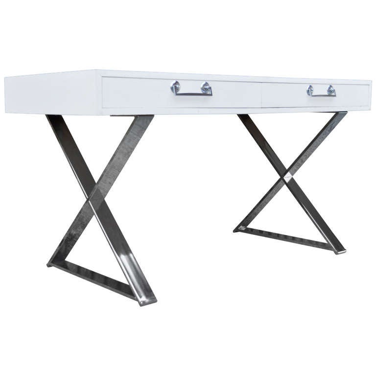 Milo Baughman For Glenn Of Ca Chrome X Base Campaign Desk Console Milo Baughman For Glenn Of Ca Chrome X Base Campaign Desk Console Table