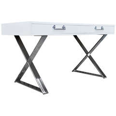 Milo Baughman for Glenn of CA Chrome X Base Campaign Desk / Console Table