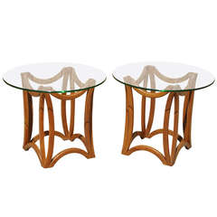Pair of Danish Modern Walnut & Glass Sculpted End Tables after Vladimir Kagan