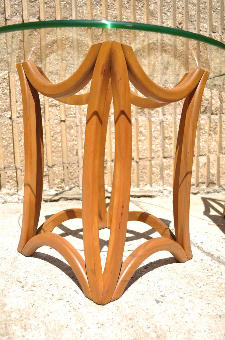 Mid-Century Modern Pair of Danish Modern Walnut & Glass Sculpted End Tables after Vladimir Kagan