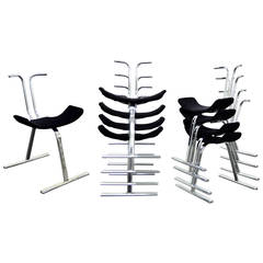 Eight Mid-Century Modern Chrome Stacking Dining Side or Game Chairs by Stendig