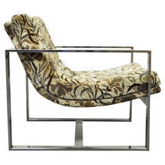 Wide Chrome Flat Bar Lounge Chair Attributed to Milo Baughman for Thayer Coggin 11