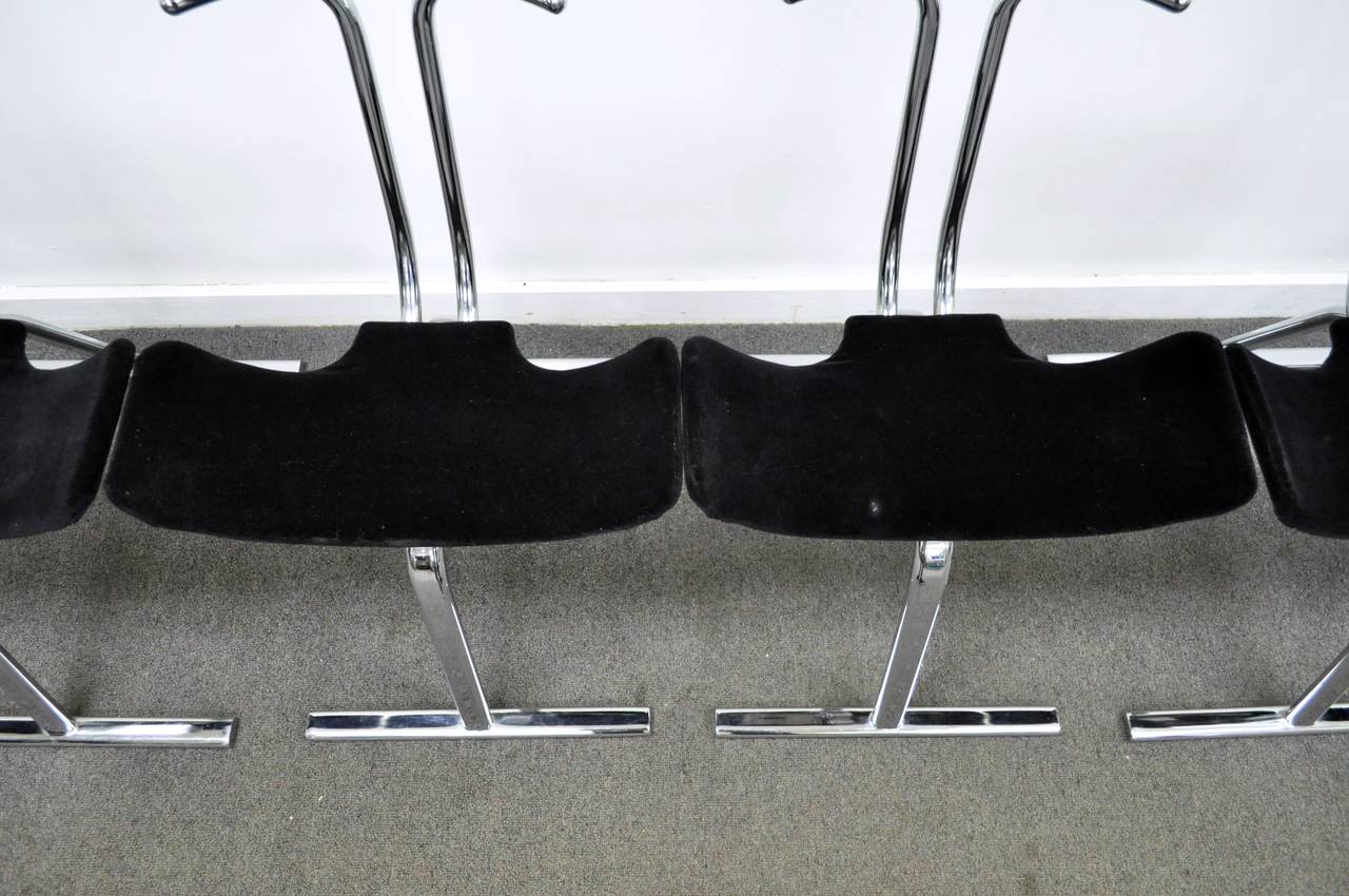 Eight Mid-Century Modern Chrome Stacking Dining Side or Game Chairs by Stendig In Good Condition For Sale In Philadelphia, PA