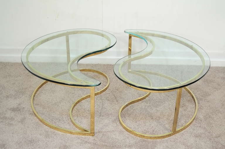 Pair Hollywood Regency Yin Yang Brass Plated End / Coffee Tables 1