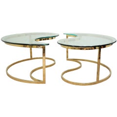 Pair Hollywood Regency Yin Yang Brass Plated End / Coffee Tables