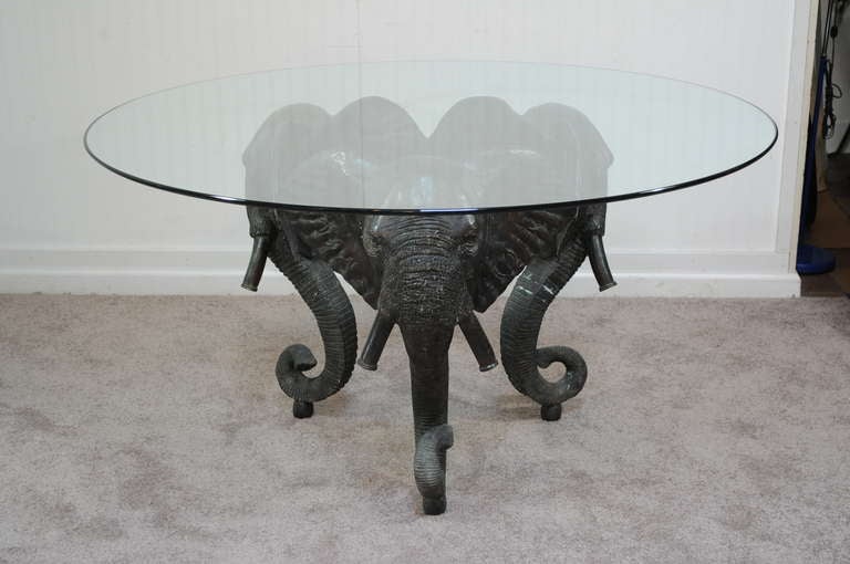 Remarkable Patinated, Cast Bronze Triple Elephant Base Dining or Center Table 3