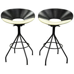 Vintage Circa 1950s Pair of Mid-Century Italian Style Modern Swivel Vinyl Bar Stools