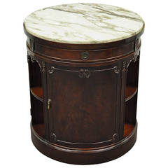 Custom Georgian Style Marble-Top, Carved Mahogany Swivel Bar Cabinet