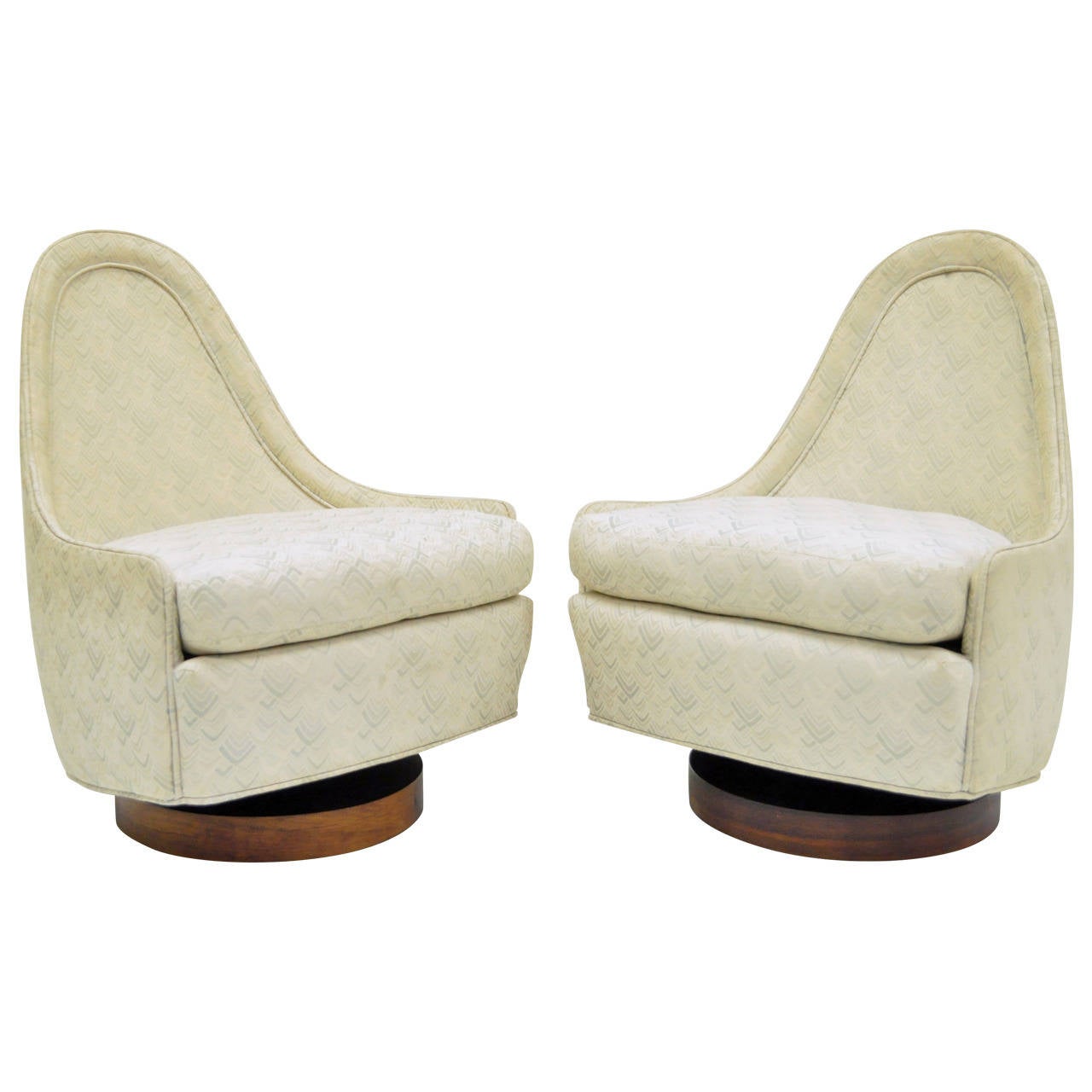 Pair of Petite Swivel Slipper Walnut Lounge Chairs by Milo Baughman at