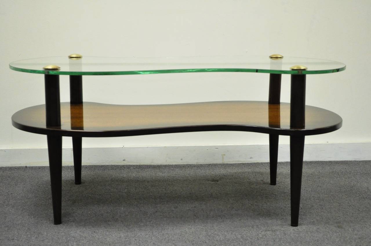 Mid Century Modern Mahogany and Glass Cloud Coffee Table after Gilbert Rohde 2