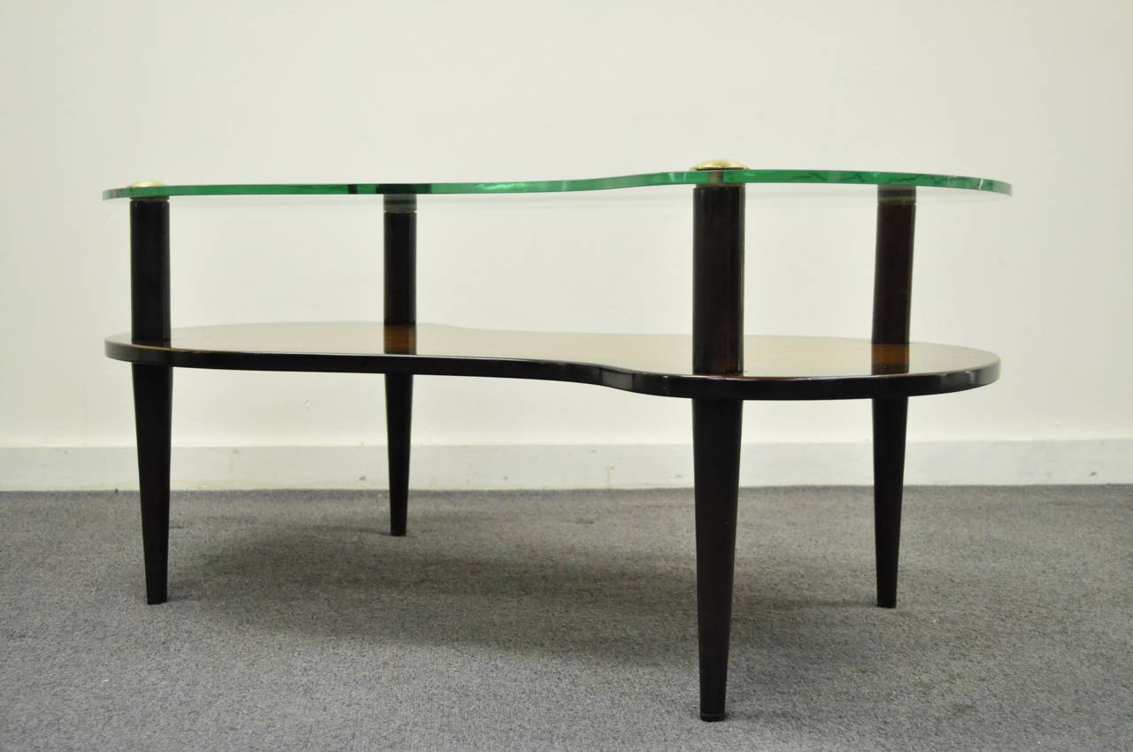 American Mid Century Modern Mahogany and Glass Cloud Coffee Table after Gilbert Rohde