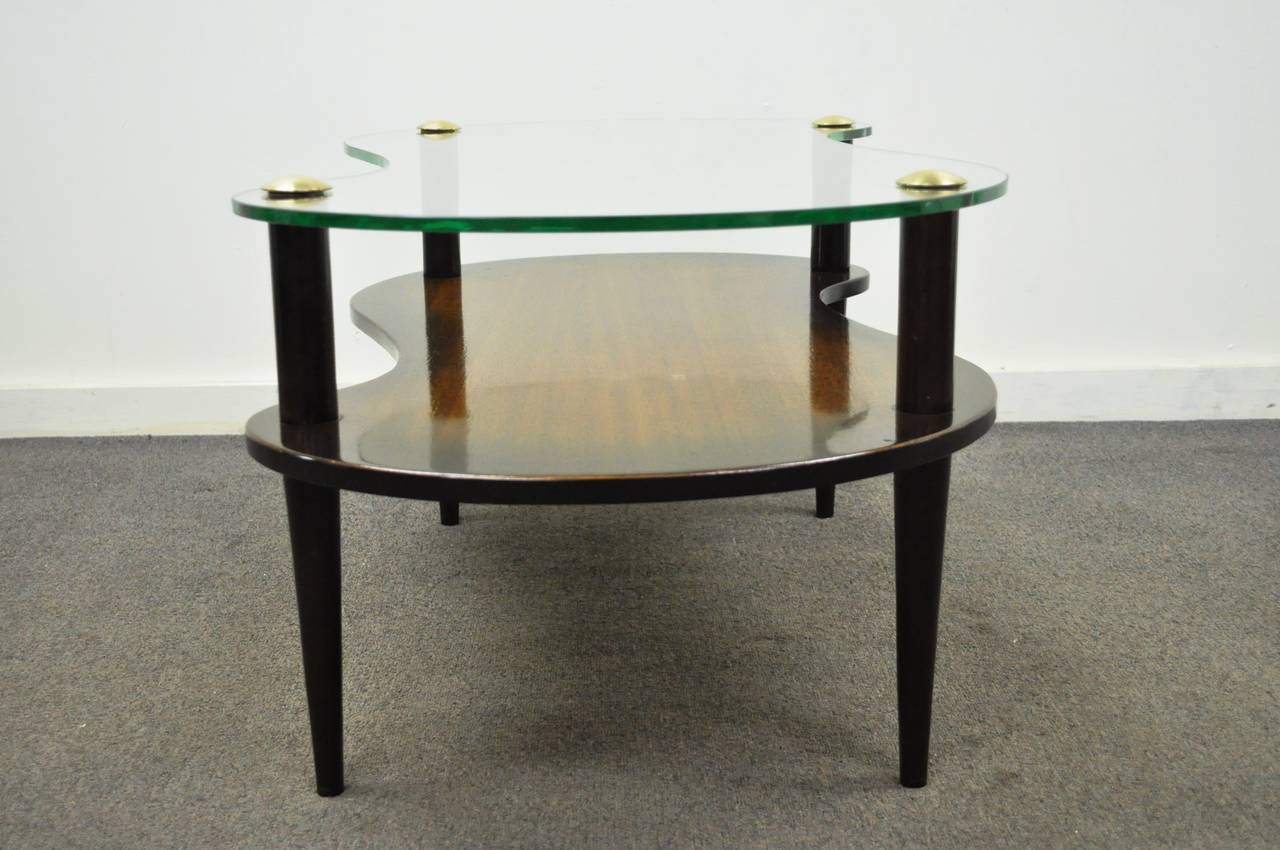 Mid Century Modern Mahogany and Glass Cloud Coffee Table after Gilbert Rohde 1
