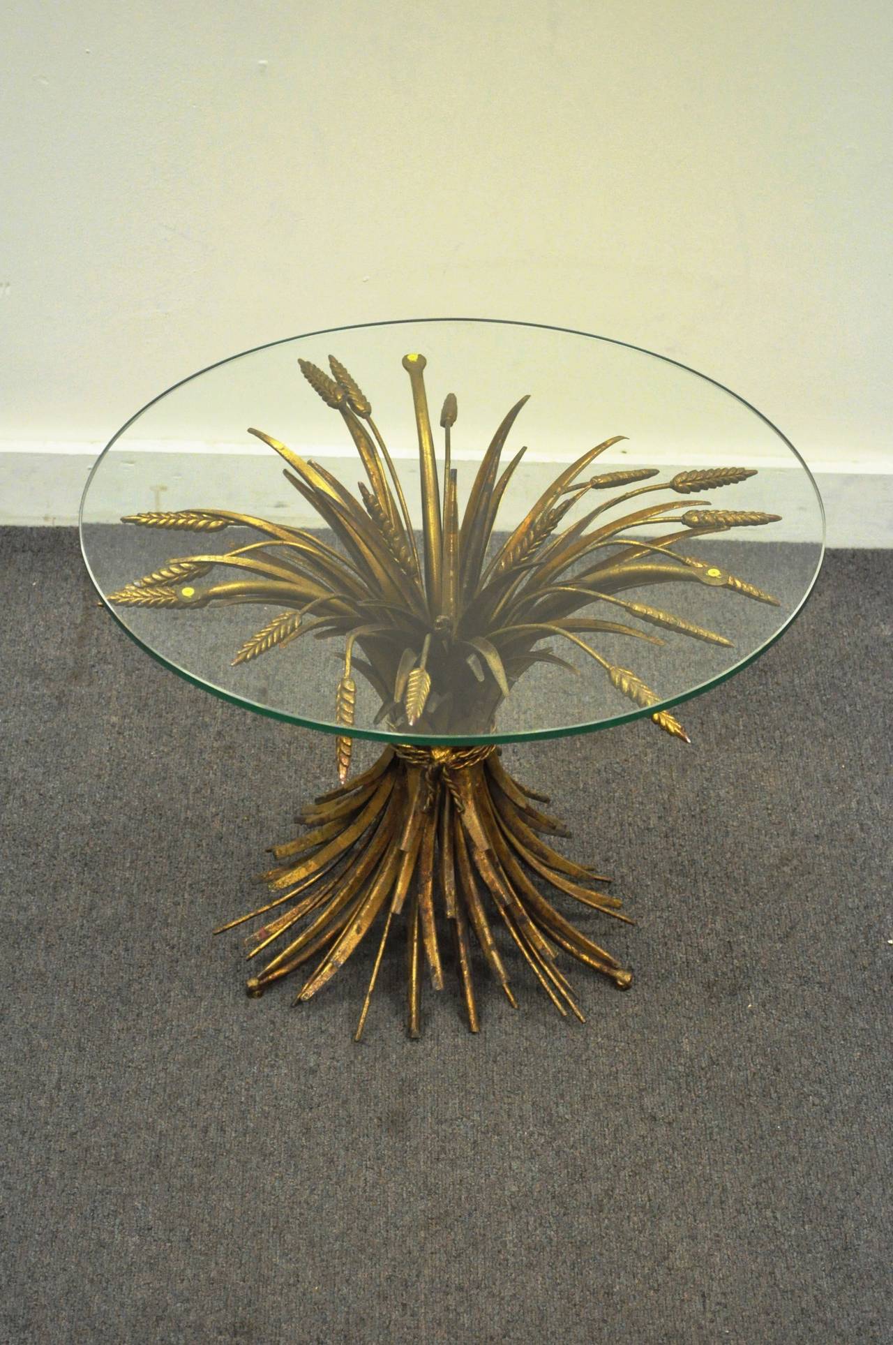 Vintage Italian Gold Gilt Wheat Sheaf End Table with 1/4