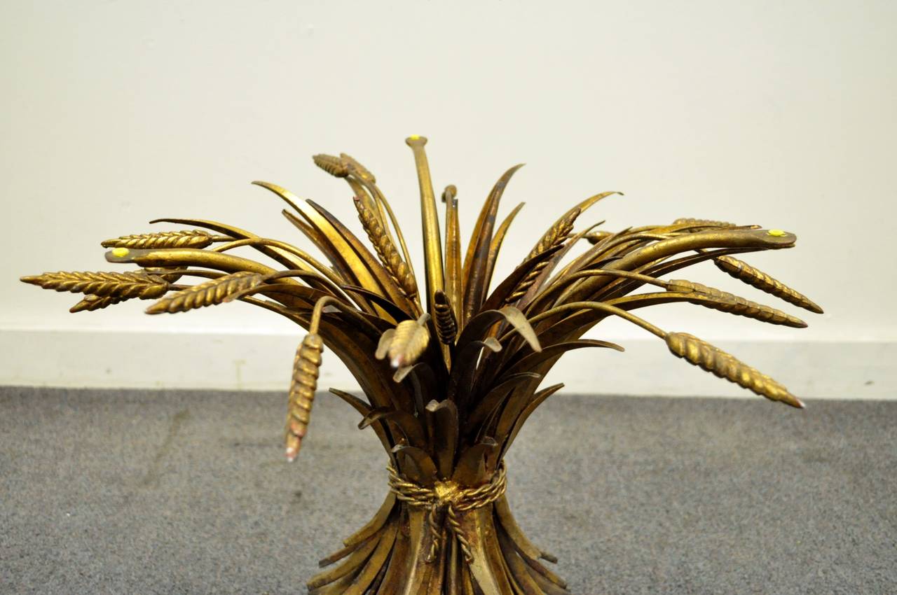 Painted Italian Hollywood Regency Sheaf of Wheat Gold Gilt Metal Side Table
