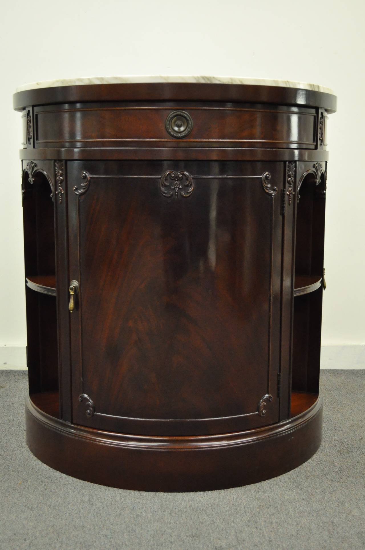 Custom Georgian Style Marble-Top, Carved Mahogany Swivel Bar Cabinet 5