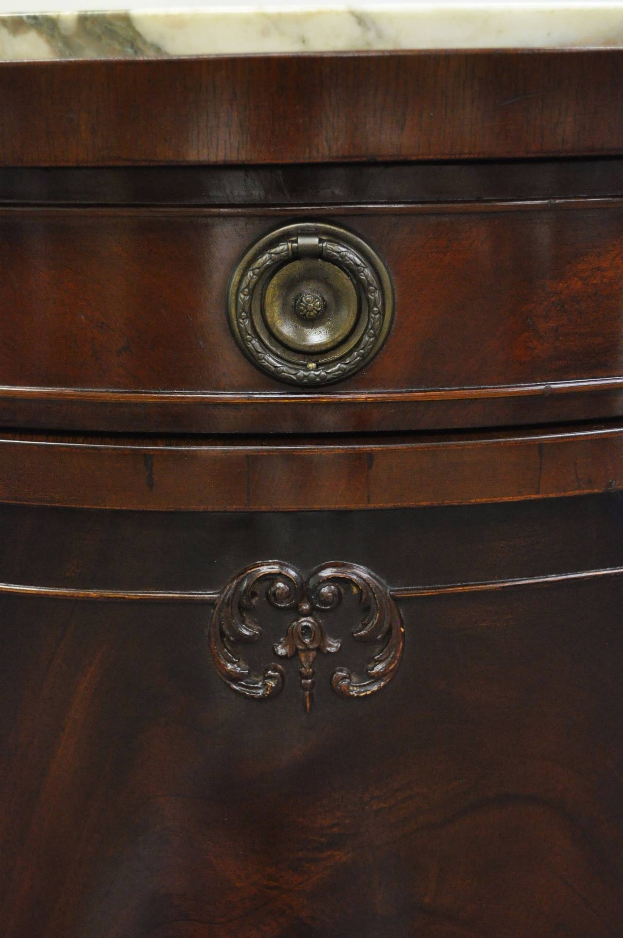 Custom Georgian Style Marble-Top, Carved Mahogany Swivel Bar Cabinet 4