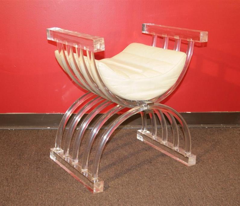 Very Unique Lucite X Form Throne Chair. Item features Bent Lucite Rods, Chrome construction, and a highly desirable form.