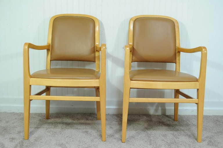20th Century Set of 8 Jack Lenor Larsen Mid-Century Modern Maple and Leather Dining Chairs For Sale