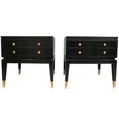 Pair MId Century Modern Ebonized and Brass "Stiletto" End Tables by Lane