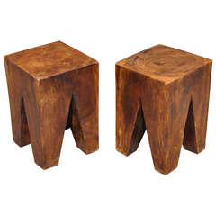 Pair of Solid Wood Tree Root Stool / Side Tables in the Style of Nakashima