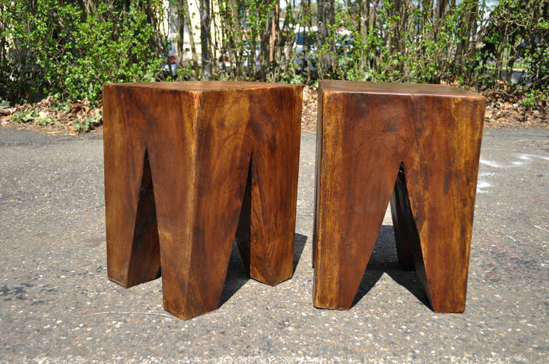 Mid-Century Modern Pair of Solid Wood Tree Root Stool / Side Tables in the Style of Nakashima